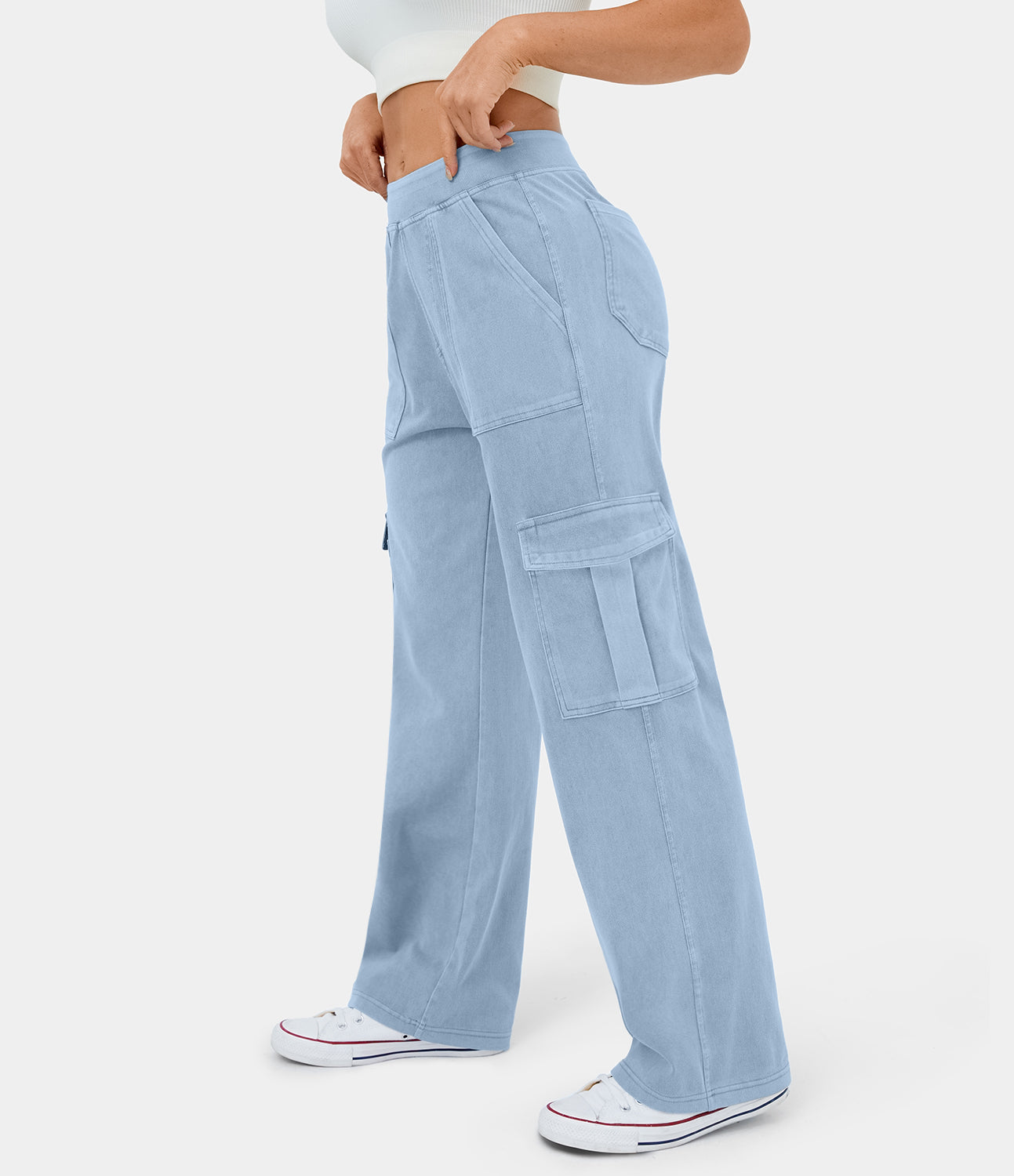 

Halara HalaraMagicв„ў Mid Rise Multiple Pockets Straight Leg Stretchy Knit Casual Cargo Jeans - Moonlit Ocean -  sweatpants