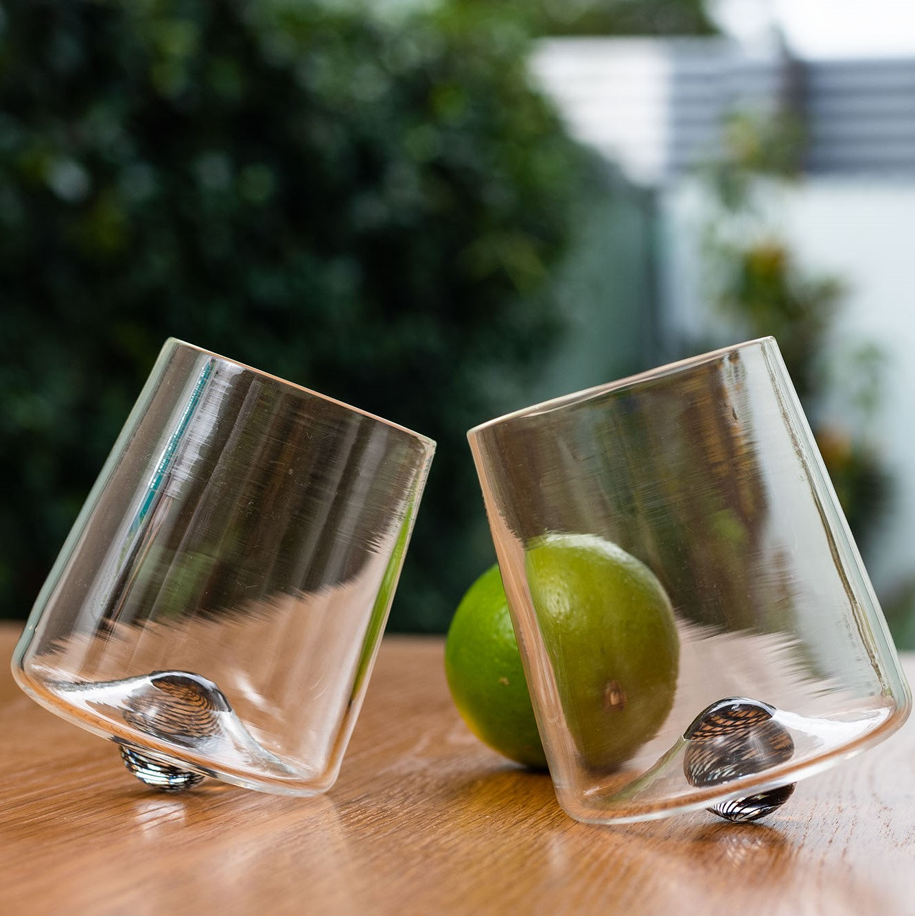 Glass Wine Tumbler Rondure Black Cane Marble
