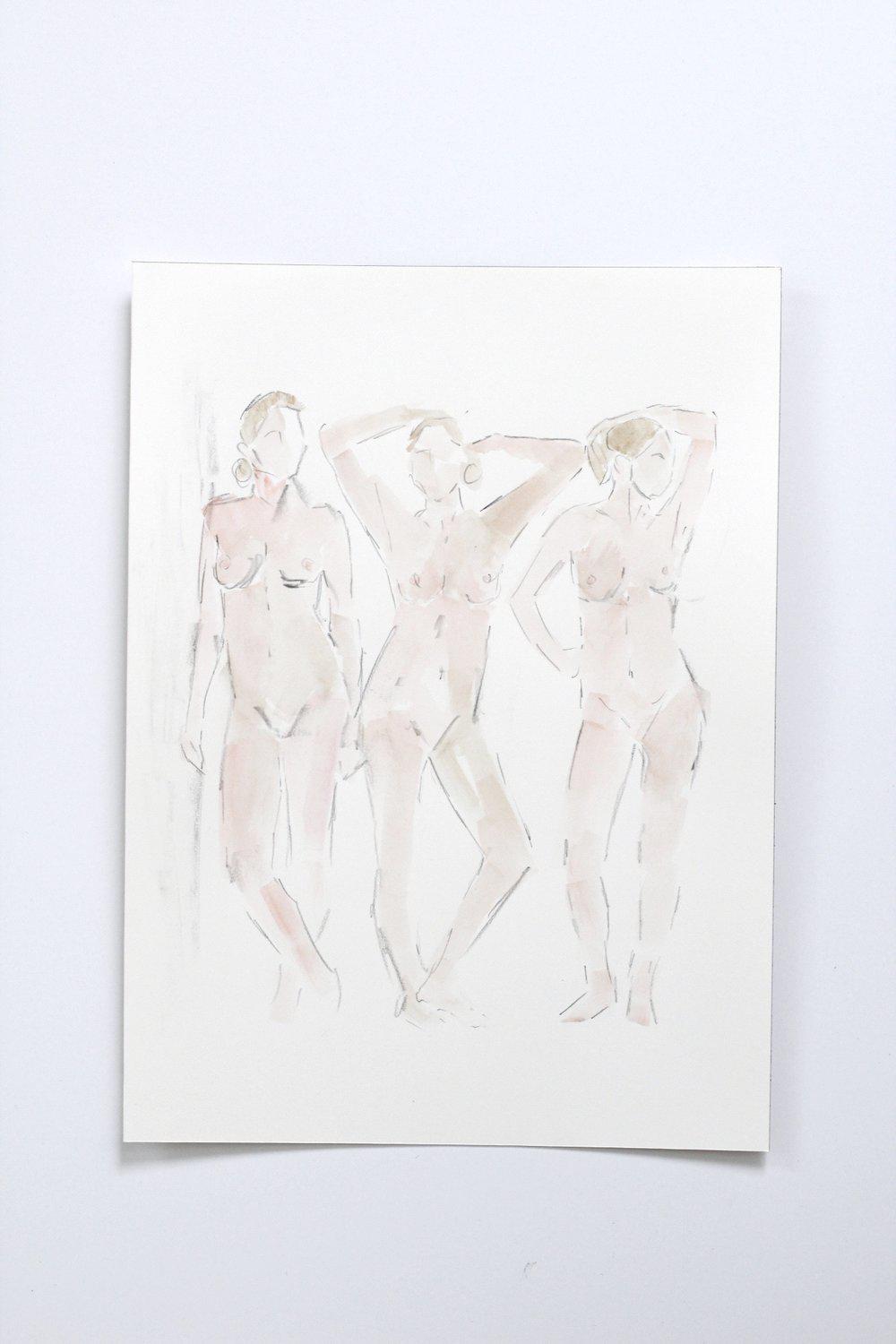 "Dancing Ladies" Watercolor Painting 8.75x12