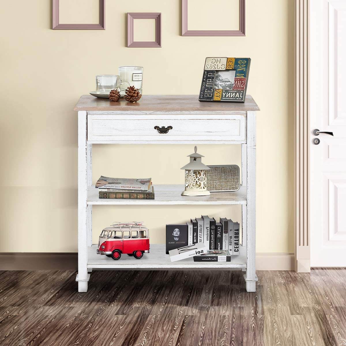 Small White Entry Table, Console Table With Drawers &amp; Opening Shelves