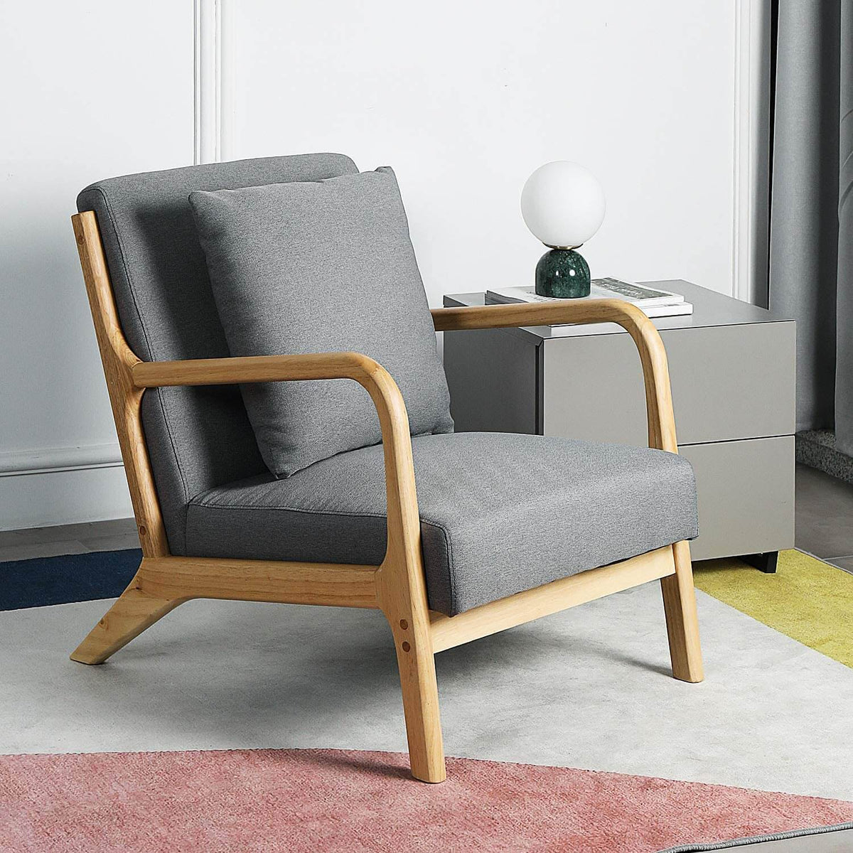 Lounge Arm Chair Mid Century Modern Accent Chair Wood Frame Armchair