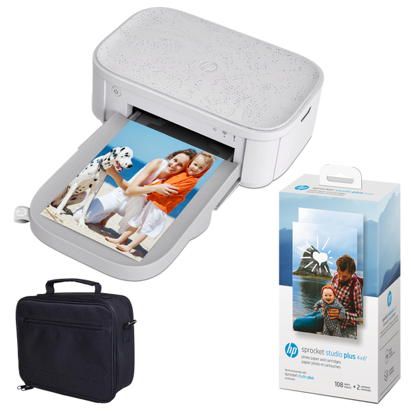 Personalize & Print 4x6 Pictures Anywhere You Go Photo Printer with Power Bank Portable Charger & Bag 3XT68A HP Sprocket Studio Go Bundle 