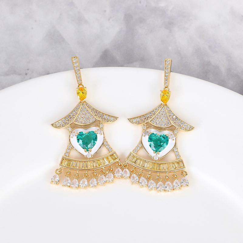 【ODN-E2149】2022 Spring Festival style ove Country Style Red Zircon Tassel Earrings Female Light Luxury Super Fairy Sweet Lady Earrings