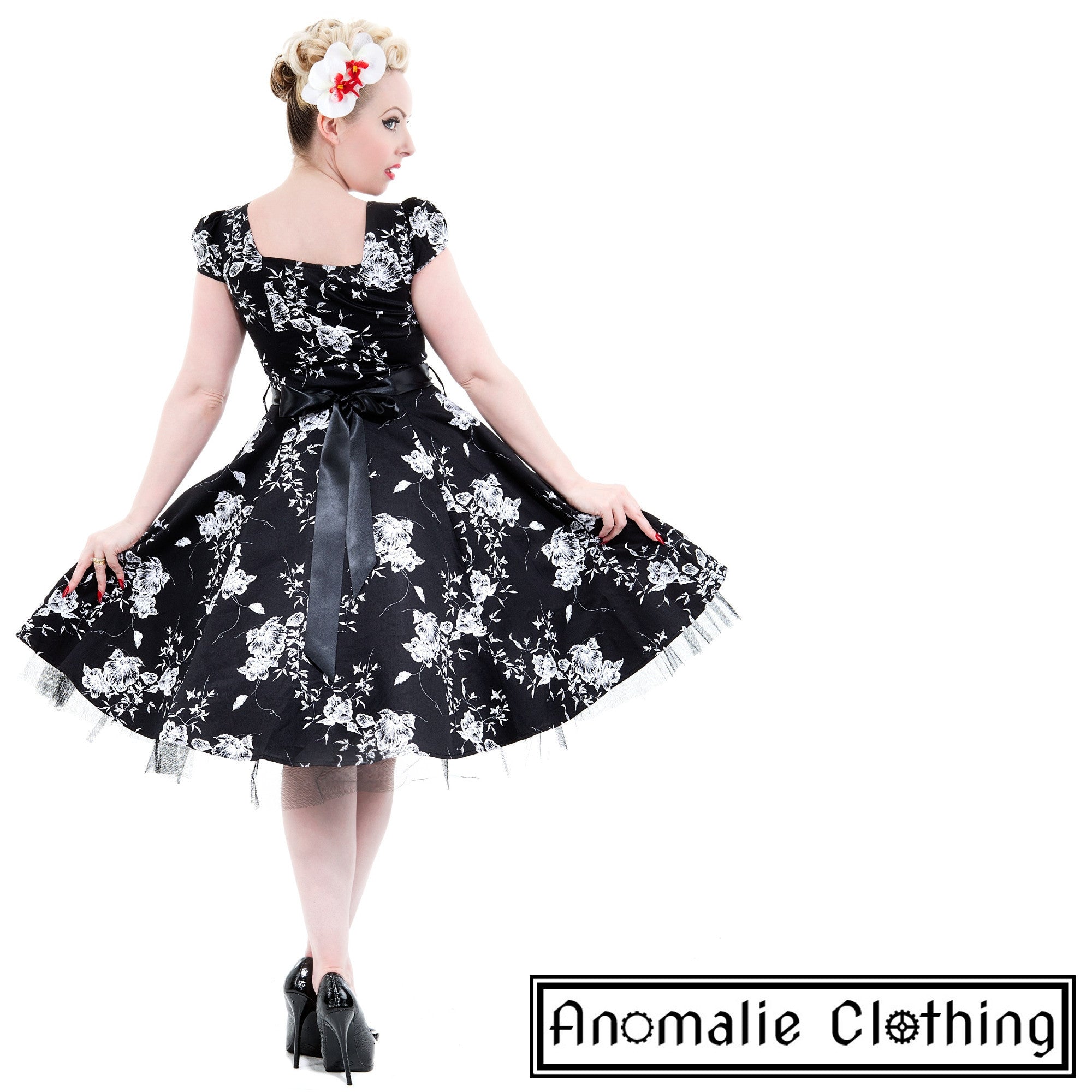 black floral swing dress