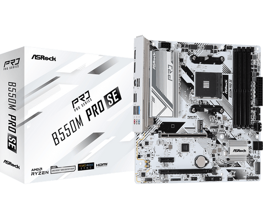 ASROCK B550M-PRO-SE | 4 DIMM SLOTS | DDR4 | PCI-E 4 X 16 | M.2 GEN4 X4 | DRAGON 2.5 GB LAN | AM4 | WHITE | 12 MONTHS WARRANTY | MOTHERBOARD