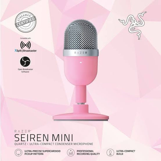 RAZER SEIREN MINI QUARTZ PINK PORTABLE MINI MICROPHONE-Microphone-Makotek Computers