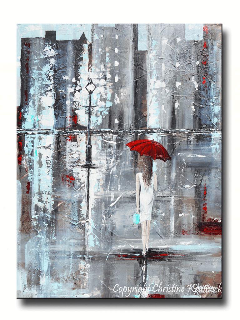 Red Umbrella in Rainy Paris 3 Pieces Canvas Wall Art Picture Painting Home Decor 