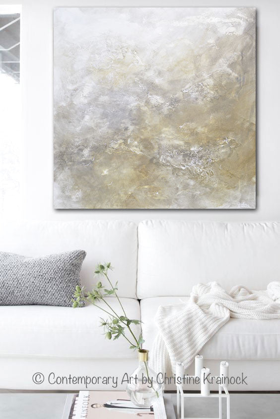 Original Art Abstract Painting White Grey Beige Texture Wall Art 48x48 Contemporary Art By Christine