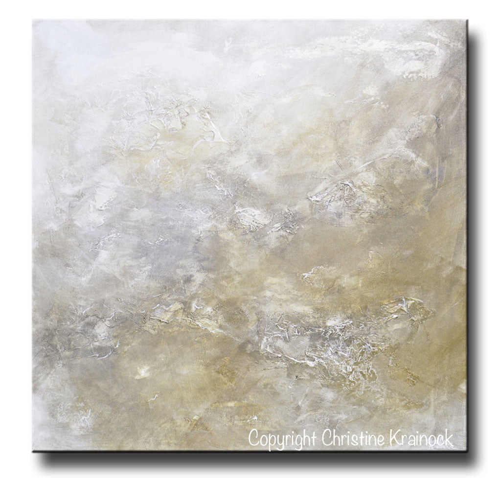 Original Art Abstract Painting White Grey Beige Texture Wall Art 48x48 Contemporary Art By Christine