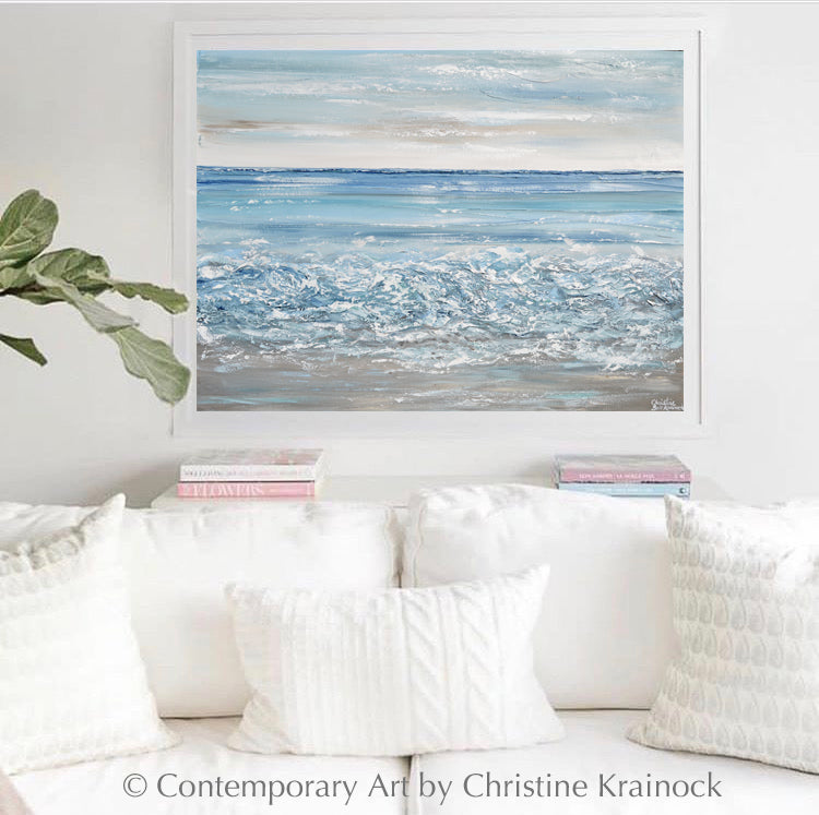 Original Art Abstract Painting Blue Ocean Textured Beach Coastal Decor Contemporary Art By Christine