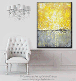 ORIGINAL Art Abstract Painting Yellow Grey Large Wall – Contemporary