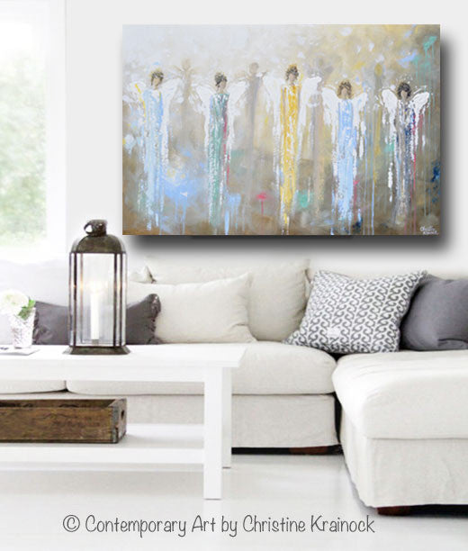 Giclee Print Art Abstract 5 Angels Painting Joyful Heart Foundation Contemporary Art By Christine