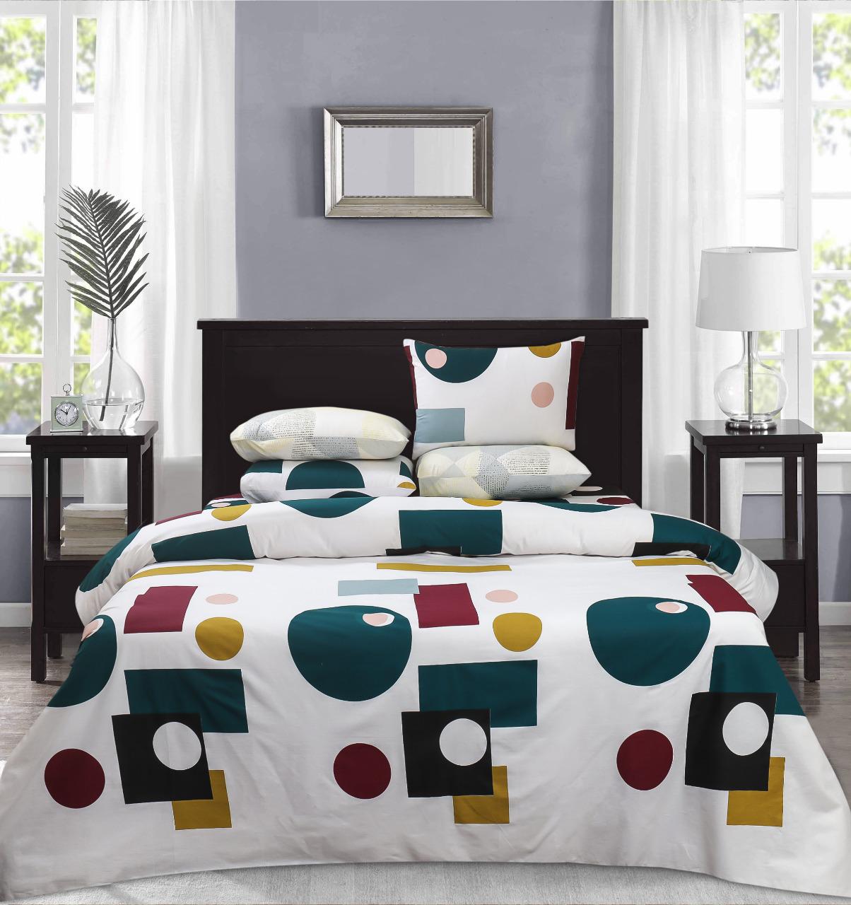 Cotton King Bedsheet with 4 Pillow Cover - Geometrical Shapes