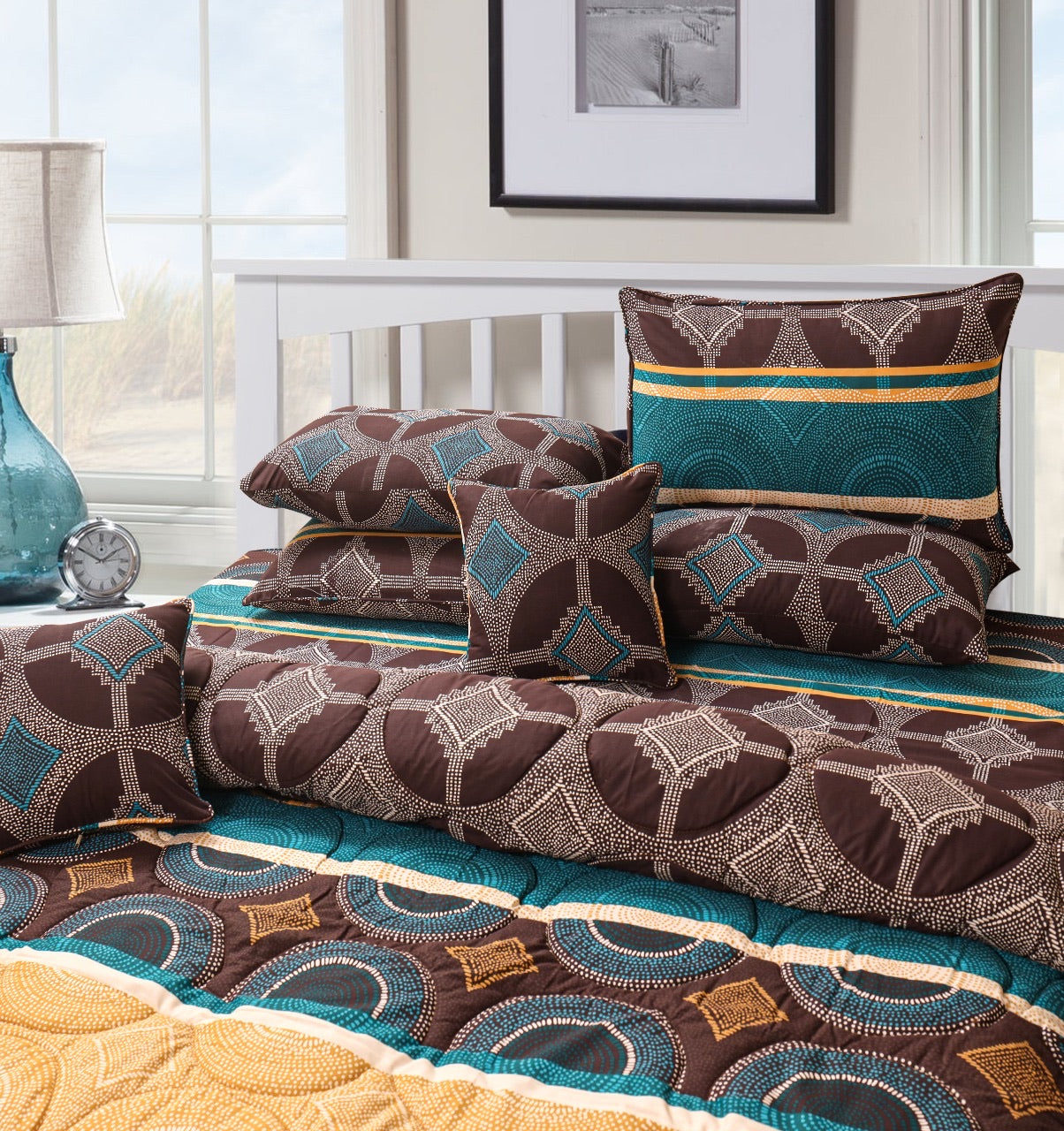 Comforter + Bed Sheet Set (8 Pieces) - Dark Brown