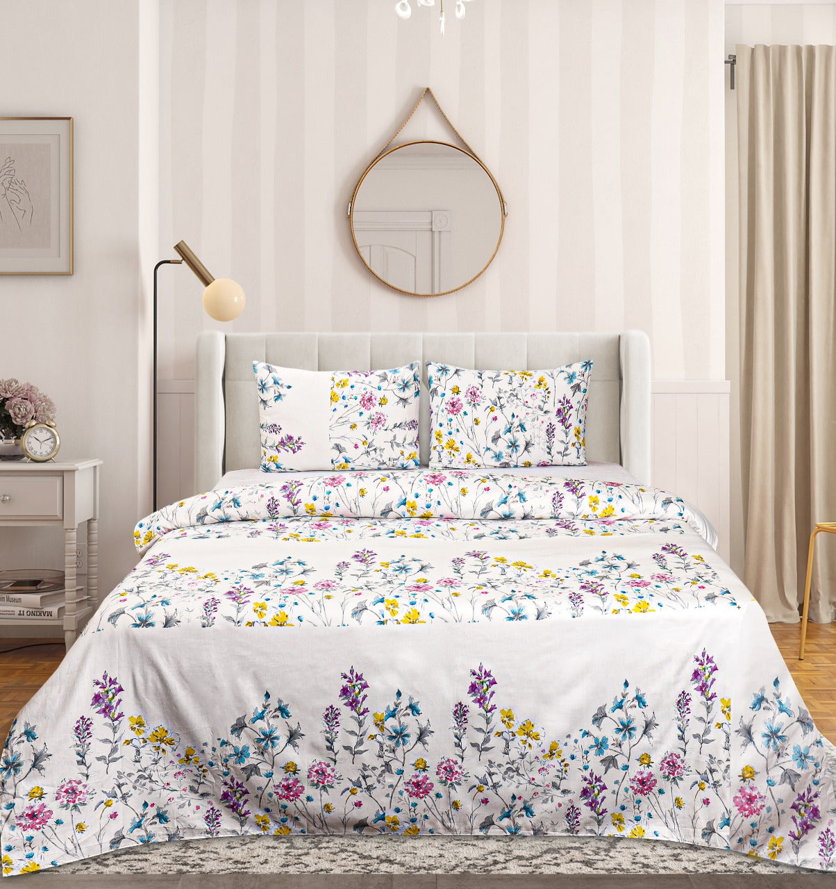 Percale Cotton Bed sheet With 2 & 4 Pillow Covers - Little Flowers