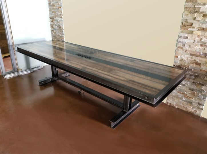 #064 - industrial steel and reclaimed wood conference table