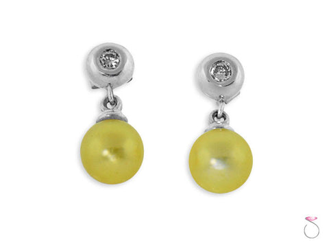 Golden South Sea Pearl Diamond Drop Earrings .10ct in 14K