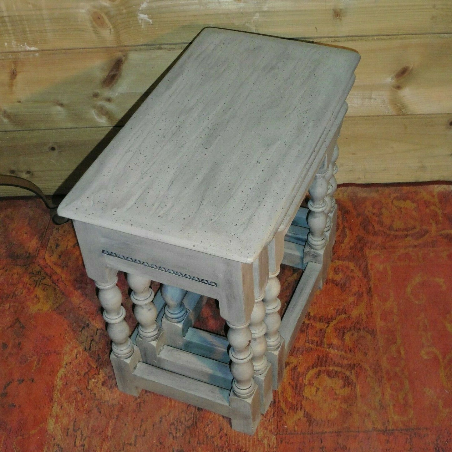 117.....Rustic Rough Finish Nest Of Tables / Vintage Nest Of Tables