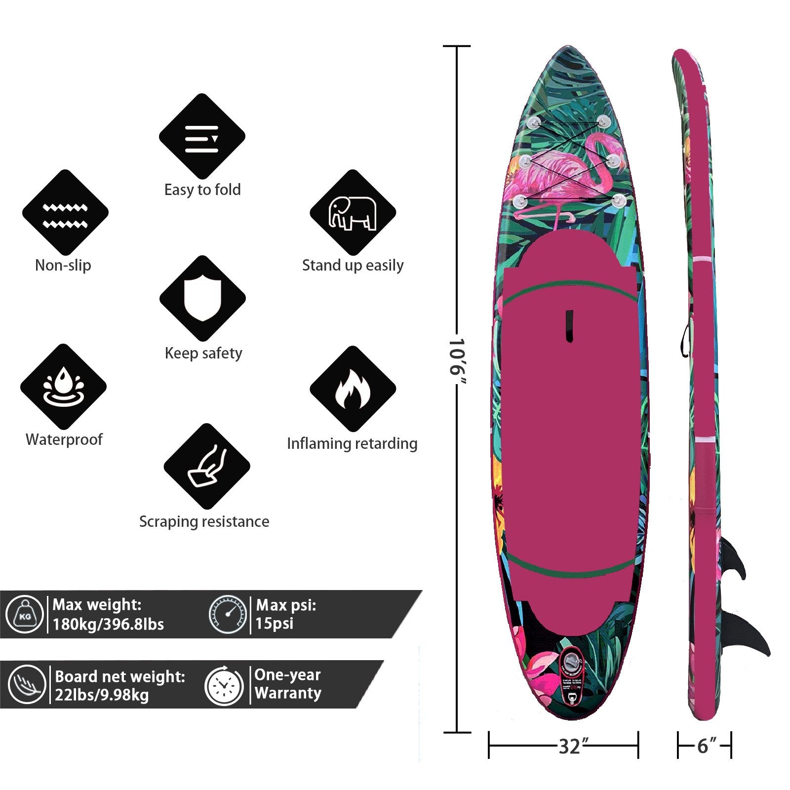 Pink Flamingo 10.6FT Inflatable Stand Up Paddle Board With New Design UK Stock-82YK Ship Now