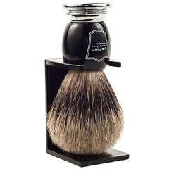 Parker Pure Badger Brush in Black and Chrome with Stand