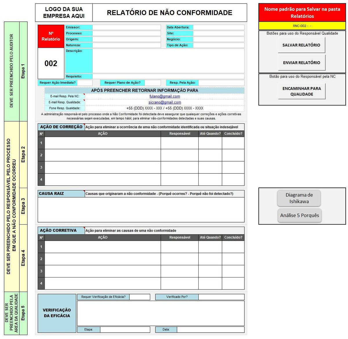 Planilha De Relatório De Não Conformidade Em Excel Luzsiavc 0263