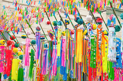Colorful Decorations outside during Tanabata Festival in Japan
