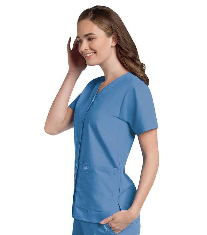 Landau Women's Snap-Front V-Neck Top