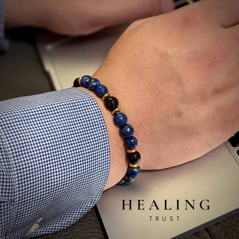 Lapis Lazuli Hematite Black Onyx Bracelet Grounding Bracelets for Men and Women Wealth Abundance Money Feng Shui Bracelet Stress relief and Anxiety Relief Bracelet Healing Trust 