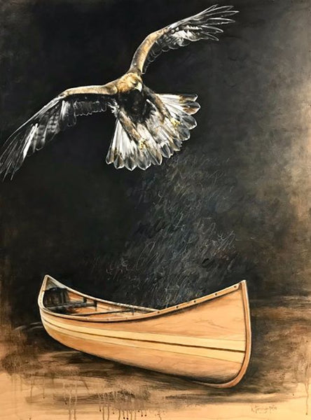 Painting of a canoe and bird by Karen Tamminga-Patton