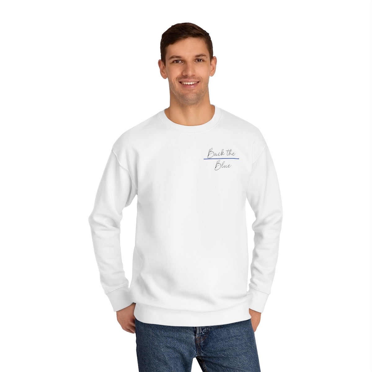 Back the Blue Crew Sweatshirt - White and Carbon Grey
