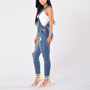 Women Overalls Cool Denim Jumpsuit Ripped Holes Casual Jeans Sleeveless Jumpsuits - London Design Fashion & Accessories
