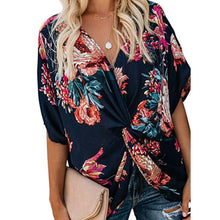 Load image into Gallery viewer, Fashion Concise Bohemia Style Women&#39;s Floral Printed V Neck Ruched Twist Tops Short Sleeve Loose Casual Vacation Shirts - London Design Fashion &amp; Accessories
