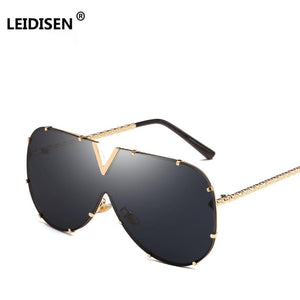 LEIDISEN 2018 One Piece Sunglasses Men Brand Designer High Quality Oversized Sunglasses For Women Sunglass Metal UV400 Mirror - London Design Fashion & Accessories