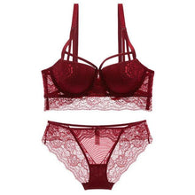 Load image into Gallery viewer, New Top Sexy Underwear Set Cotton Push-up Bra and panties Sets 3/4 Cup Brand Green Lace Lingerie Set Women Deep V Brassiere Red - London Design Fashion &amp; Accessories

