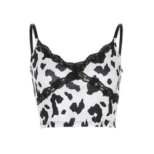 Load image into Gallery viewer, Sweetown Patchwork Lace Edge Leopard Crop Top Women Sleeveless Sexy Party Clubwear V Neck Slim Rave Streetwear Top Tees Harajuku
