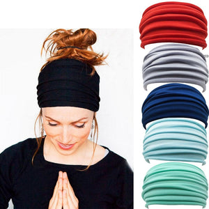 1 PC Solid Color Fold Yoga Headband Nonslip Elastic Stretch Hairband Turban Running Headwrap Wide Sports Accessories - London Design Fashion & Accessories