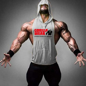 Gorilla Wear Stylish Cotton Hooded Vest Men's Fitness Muscle Shirt Men's Undershirt Bodybuilding Fitness Gym Vest Fitness Men
