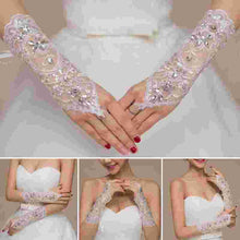 Load image into Gallery viewer, 1Pair of full rhinestones wedding gloves sexy lace wrist fingerless wedding evening party bridal short gloves dress - London Design Fashion &amp; Accessories
