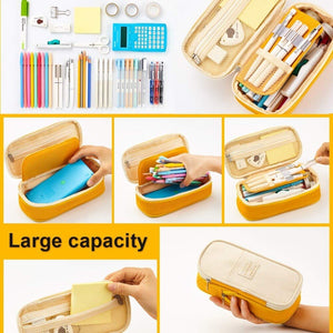 Kawaii Pencil Case Macaron Color Canvas Stretch Double Layer Large Capacity Pencil Box Cute Pencilcase Kids School Stationery - London Design Fashion & Accessories
