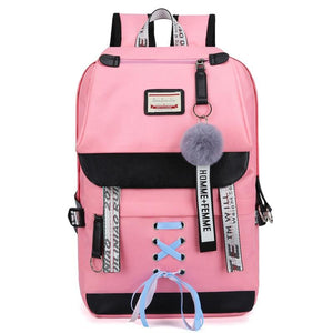 Canvas Usb School Bags for Girls Teenagers Backpack Women Bookbags Black Large Capacity Middle High College Teen Schoolbag - London Design Fashion & Accessories