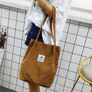 Women's Bags Corduroy Totes Bag Women Shoulder Handbags Big Capacity Shopping Bags Casual Solid Color Shopper Beach Bag - London Design Fashion & Accessories