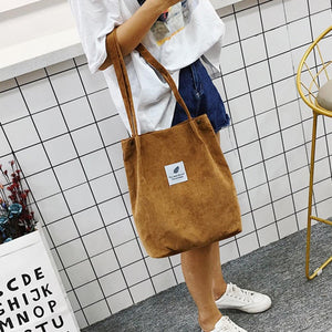 2019 Women's Bags Corduroy Totes Bag Women Shoulder Handbags Big Capacity Shopping Bags Casual Solid Color Shopper Beach Bag - London Design Fashion & Accessories