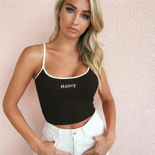 Load image into Gallery viewer, Sexy Women Crop Top Summer Honey Letter Embroidery Strap Tank Tops Cropped Feminino Ladies Elastic Shirt Vest Camisole
