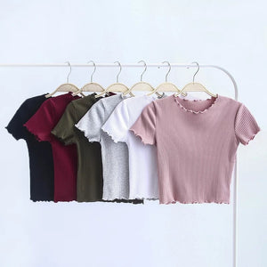 Vintage Wood ears O neck Short sleeve T-shirt Slim Fit t shirt tight tee Summer Retro Tops 6 colors