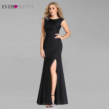 Load image into Gallery viewer, Black Evening Dresses Ever Pretty EP07744BK Sexy Mermaid O Neck Cap Sleeve Appliques Long Formal Party Dress With Side Split - London Design Fashion &amp; Accessories
