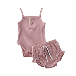 3M-24M 2PCS Summer Newborn Kid Baby Girls Clothes Knitted Crop Tops + Shorts Outfits - London Design Fashion & Accessories