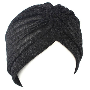 Women Shine Silver Gold Knot Twist Turban Headbands Cap Autumn Winter Warm Headwear Casual Streetwear Female Muslim Indian Hats - London Design Fashion & Accessories
