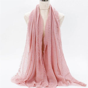 2019 fashion bubble plain cotton scarf fringes women soft solid wrinkle muffler shawl pashmina wrap muslim crinkle hijabs stoles - London Design Fashion & Accessories