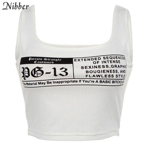 Nibber white black basic Punk print crop tops womens tank tops 2019 summer wild casual Leather camisole mujer stretch Slim tees - London Design Fashion & Accessories