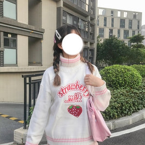 Cute Strawberry Embroidered Loose Sweater Women's Sweaters Clothing For Women